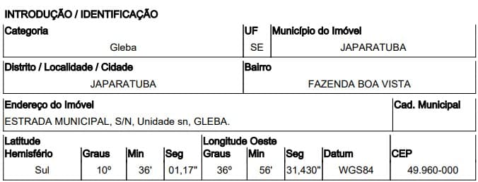 JAPARATUBA - FAZENDA BOA VISTA
